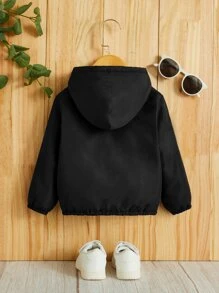 SHEIN Baby Boy Antler Print Teddy Lined Zipper Hooded Jacket - Black - View 2