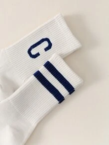 2雙男士條紋和字母圖案中筒襪 - 白色 - 查看 4