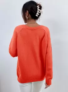 SHEIN Frenchy V Neck Raglan Sleeve Sweater Winter - Orange - View 2