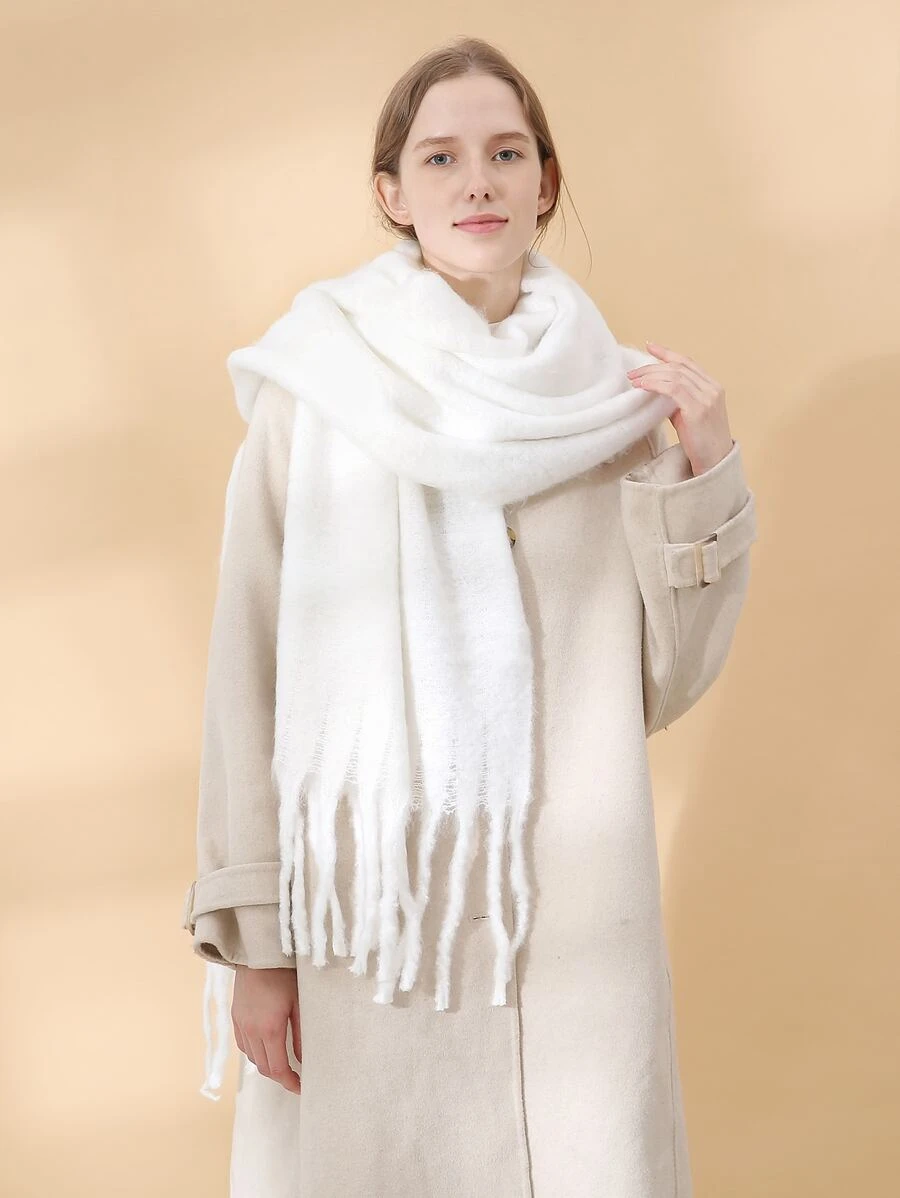 Fringe Trim Scarf - White - View 1