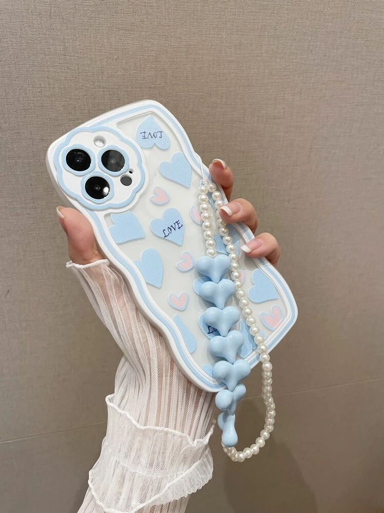 Transparante telefoonhoes met hartprint en koord - Veel kleurig - Bekijken 2