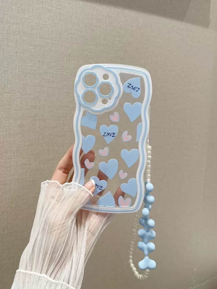 Transparante telefoonhoes met hartprint en koord - Veel kleurig - Bekijken 3