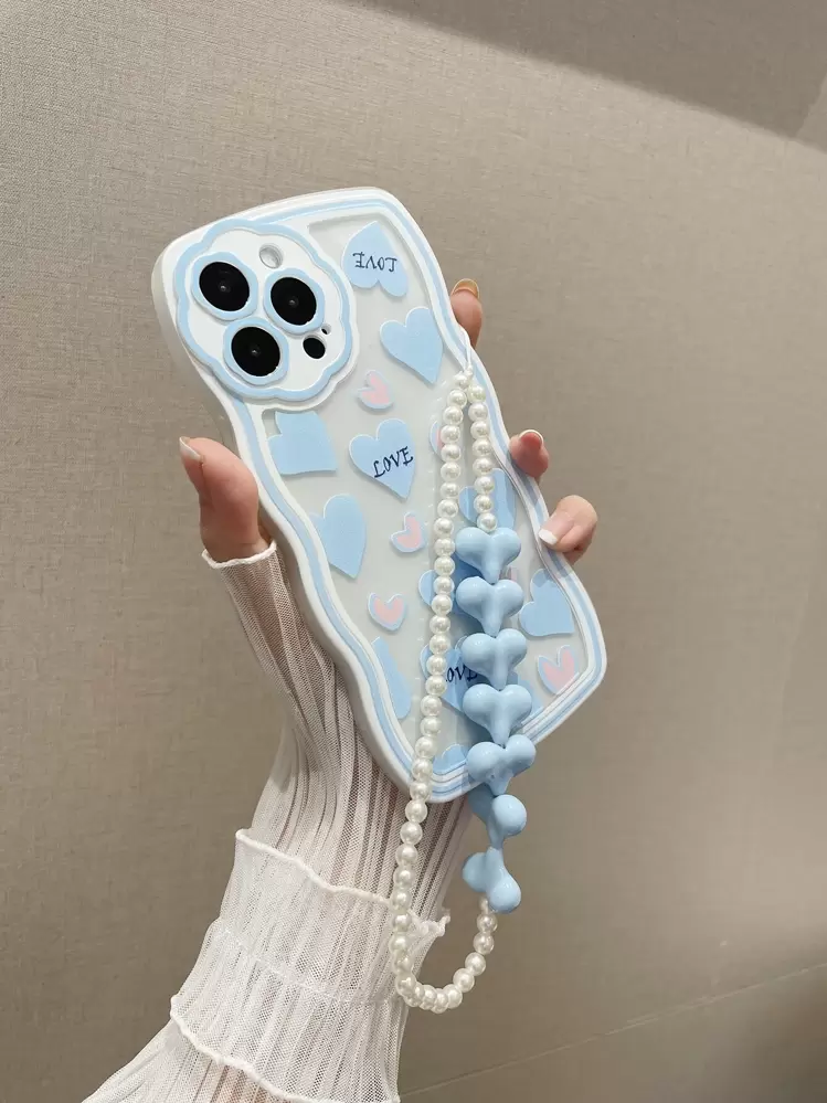 Transparante telefoonhoes met hartprint en koord - Veel kleurig - Bekijken 4