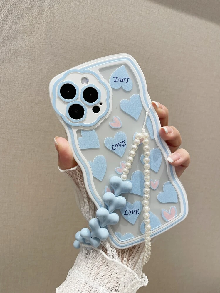 Transparante telefoonhoes met hartprint en koord - Veel kleurig - Bekijken 6