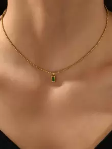 18k 鍍金,低調奢華,小號綠石吊墜不銹鋼金方形綠石吊墜項鍊,日常佩戴和送給朋友的節日禮物 - 金黃色 - 查看 1