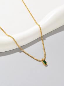 18k 鍍金,低調奢華,小號綠石吊墜不銹鋼金方形綠石吊墜項鍊,日常佩戴和送給朋友的節日禮物 - 金黃色 - 查看 2