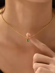 18k 鍍金,低調奢華,小號綠石吊墜不銹鋼金方形綠石吊墜項鍊,日常佩戴和送給朋友的節日禮物 - 金黃色 - 查看 3