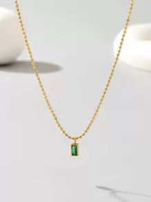 18k 鍍金,低調奢華,小號綠石吊墜不銹鋼金方形綠石吊墜項鍊,日常佩戴和送給朋友的節日禮物 - 金黃色 - 查看 4
