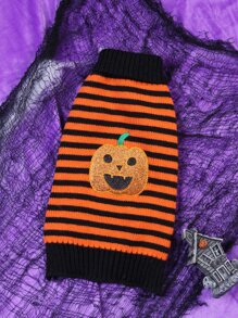 Halloween Pumpkin Print Pet Sweater - Multicolor - View 2
