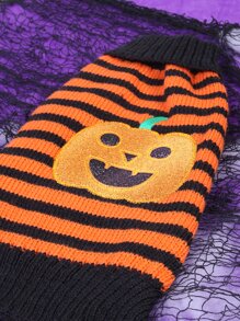 Halloween Pumpkin Print Pet Sweater - Multicolor - View 4