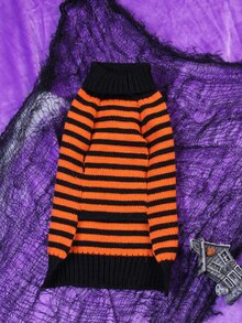 Halloween Pumpkin Print Pet Sweater - Multicolor - View 5
