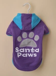 1pc Paw & Letter Embroidered Pet Hoodie - Purple - View 2