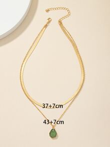 Water-drop Charm Layered Necklace - Green - View 3