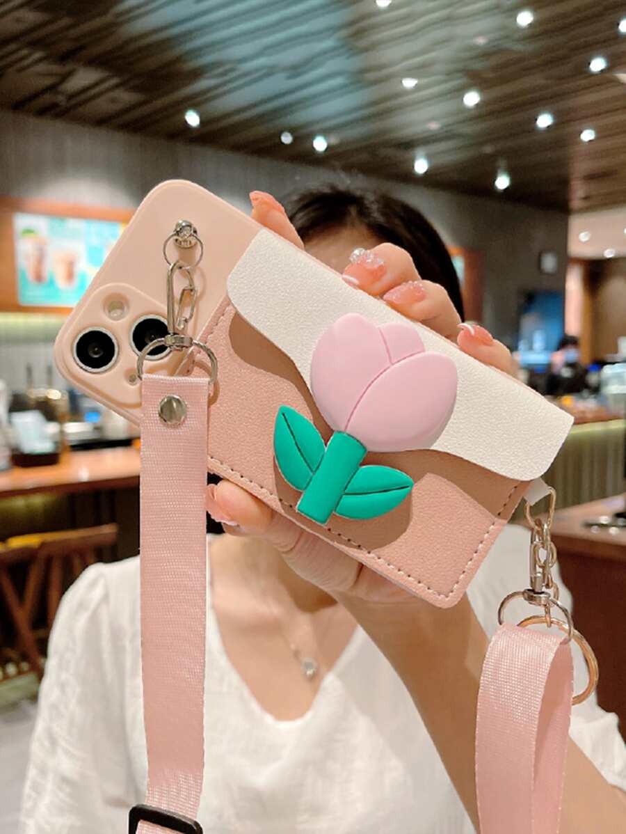 Ví đeo chéo đựng thẻ và có dây đeo điện thoại, tương thích với iPhone 15/14/13/12/11, phiên bản quốc tế, không phải phiên bản nội địa. - Hồng - Xem 1