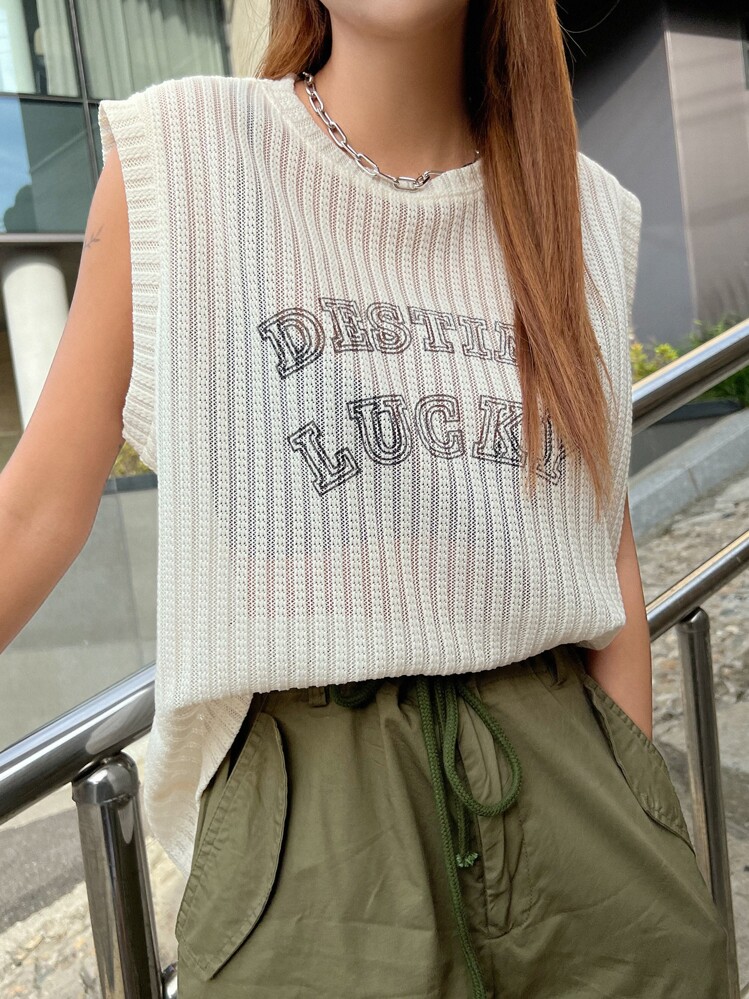 DAZY Letter Graphic Rib-knit Tank Top | SHEIN USA