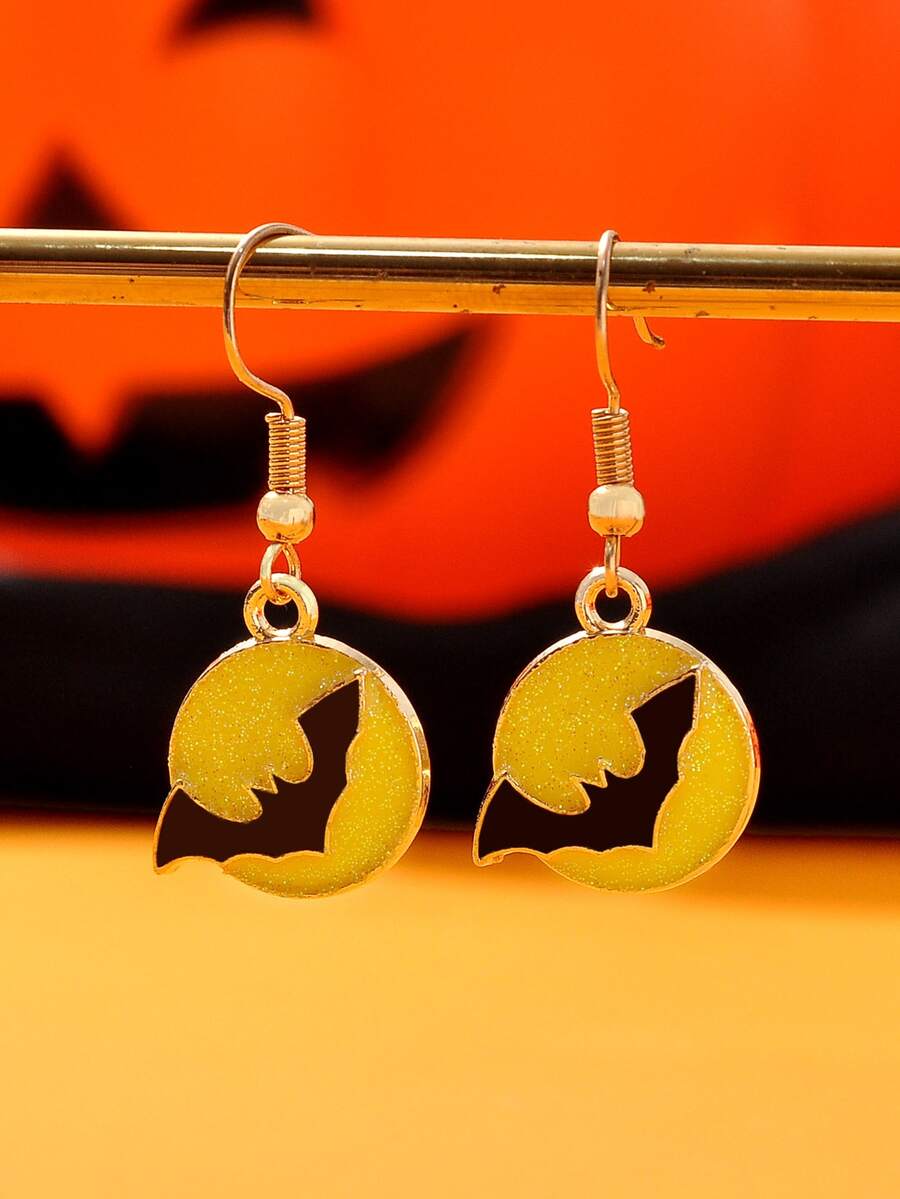 Halloween Bat Decor Round Drop Earrings - Multicolor - View 1
