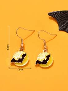 Halloween Bat Decor Round Drop Earrings - Multicolor - View 3