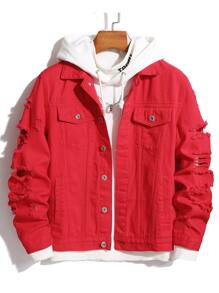 Manfinity EMRG Áo khoác Denim Nam Bị tách màu trơn Giải trí - Đỏ - Xem 1