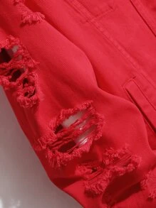 Manfinity EMRG Áo khoác Denim Nam Bị tách màu trơn Giải trí - Đỏ - Xem 3