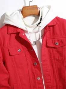 Manfinity EMRG Áo khoác Denim Nam Bị tách màu trơn Giải trí - Đỏ - Xem 4