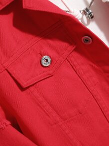 Manfinity EMRG Áo khoác Denim Nam Bị tách màu trơn Giải trí - Đỏ - Xem 5