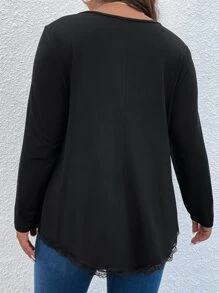 SHEIN Clasi Áo thun Plus size Bất đối xứng Lá thư Giải trí - màu đen - Xem 2