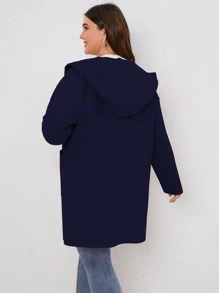 SHEIN LUNE Plus Pocket Patched Hooded Coat - Navy Blue - View 2