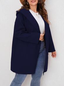 SHEIN LUNE Plus Pocket Patched Hooded Coat - Navy Blue - View 4