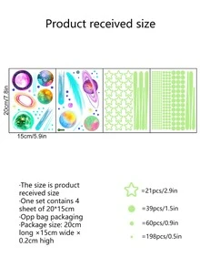 4 piezas Pegatina de pared brillante en oscuro con estampado de galaxia - Multicolor - Ver 3