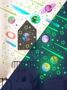 4 piezas Pegatina de pared brillante en oscuro con estampado de galaxia - Multicolor - Ver 4