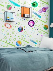 4 piezas Pegatina de pared brillante en oscuro con estampado de galaxia - Multicolor - Ver 5