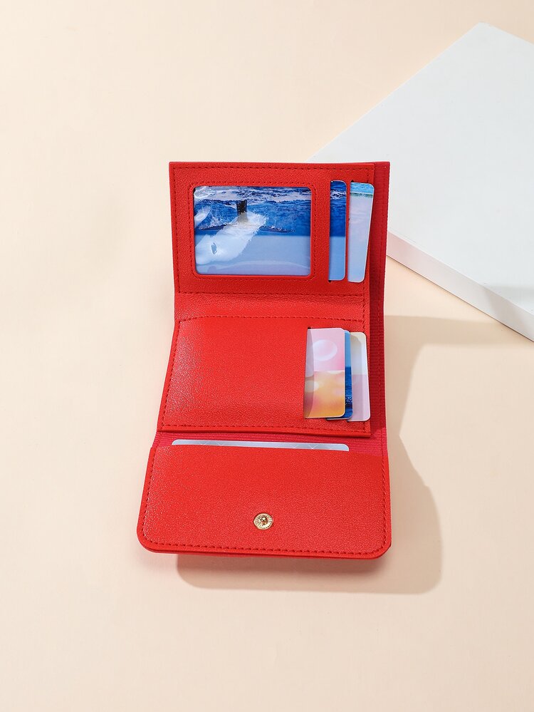 女士三折短款钱包时尚多功能 PU 手拿包适用于现金和硬币礼品配件教师礼物 - 紅色 - 查看 3