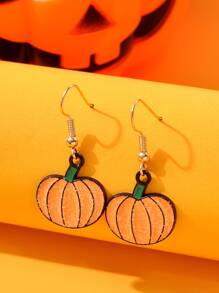 Halloween Pumpkin Drop Earrings - Orange - View 2