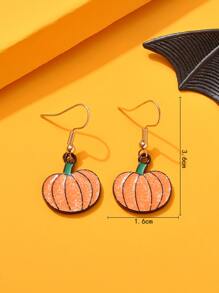 Halloween Pumpkin Drop Earrings - Orange - View 3