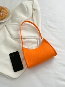熒光橙蛇皮壓花法棍包 - 橘色 - 查看 6