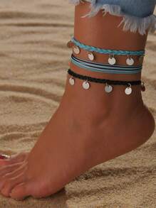 3入組唱片墜飾編織腳錬 - 彩色 - 查看 1