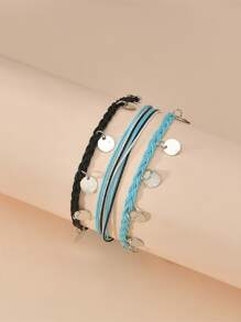 3入組唱片墜飾編織腳錬 - 彩色 - 查看 2