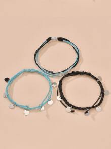 3入組唱片墜飾編織腳錬 - 彩色 - 查看 3