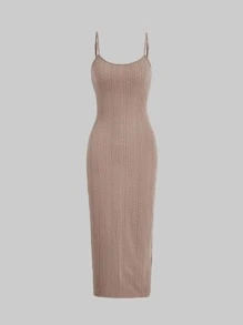 SHEIN MOD Solid Split Hem Cami Dress - Apricot - View 1