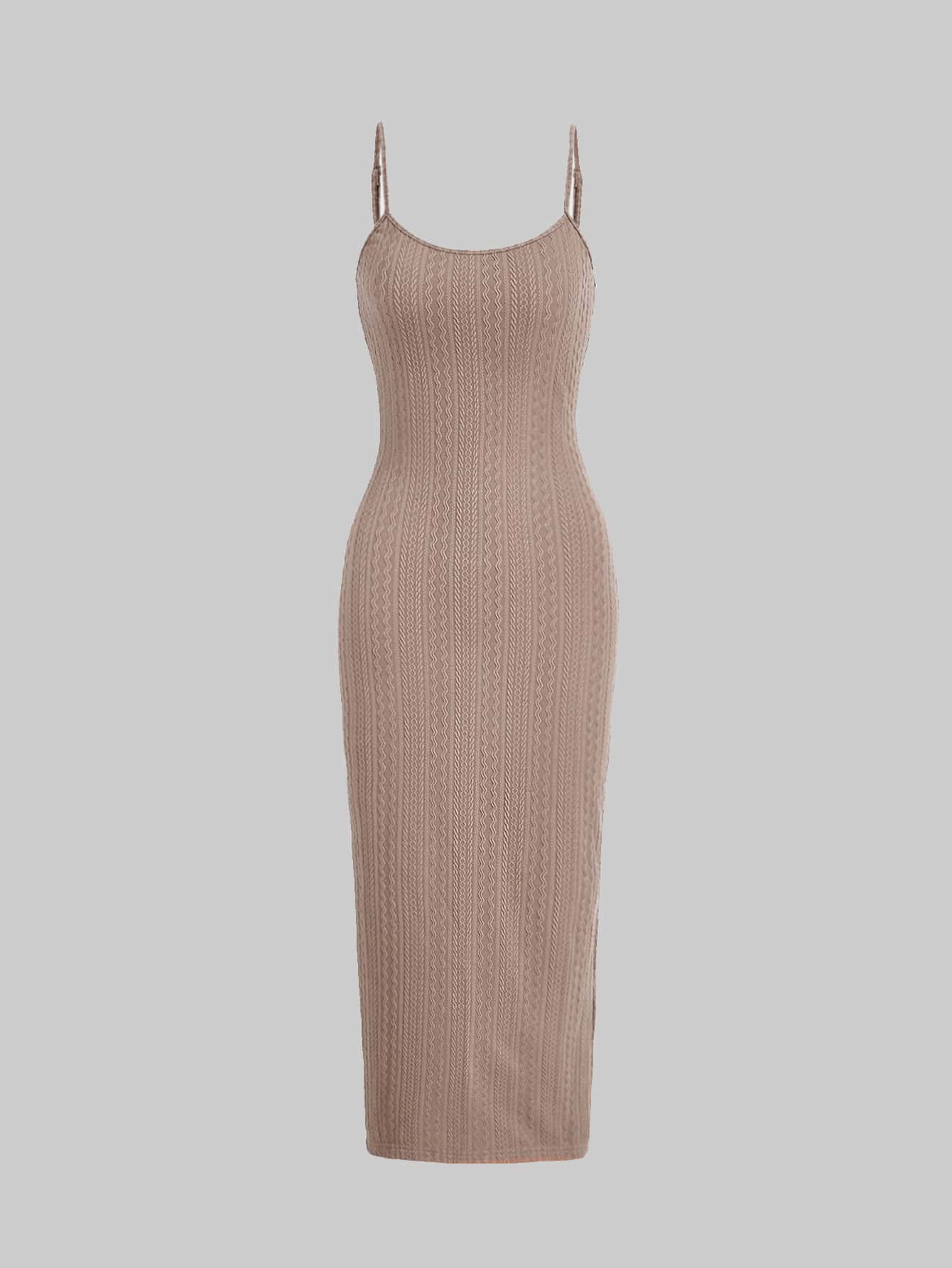 SHEIN MOD Solid Split Hem Cami Dress - Apricot - View 1