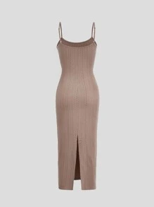 SHEIN MOD Solid Split Hem Cami Dress - Apricot - View 5