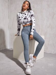 EMERY ROSE 高腰補丁細節緊身牛仔褲 - 淺色水洗藍 - 查看 6