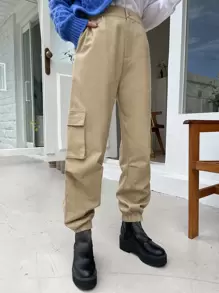 DAZY Quần nữ Túi màu trơn Giải trí - Màu Khaki - Xem 1
