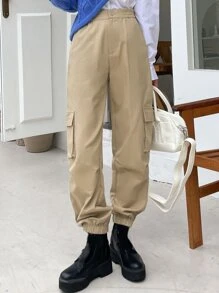 DAZY Quần nữ Túi màu trơn Giải trí - Màu Khaki - Xem 3