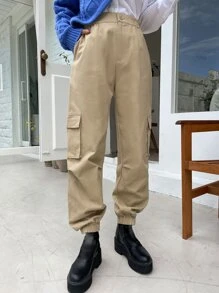 DAZY Quần nữ Túi màu trơn Giải trí - Màu Khaki - Xem 7