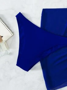 Swim Vcay Conjunto de bikini adornado con perlas, sujetador push up de concha, braguita de bikini y falda de playa Traje de baño de 3 piezas - azul real - Ver 8
