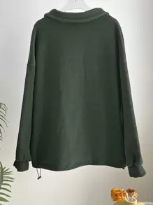 DAZY 补丁细节抽绳下摆落肩羊毛套头衫，秋季女装运动衫 - 軍綠色 - 查看 2