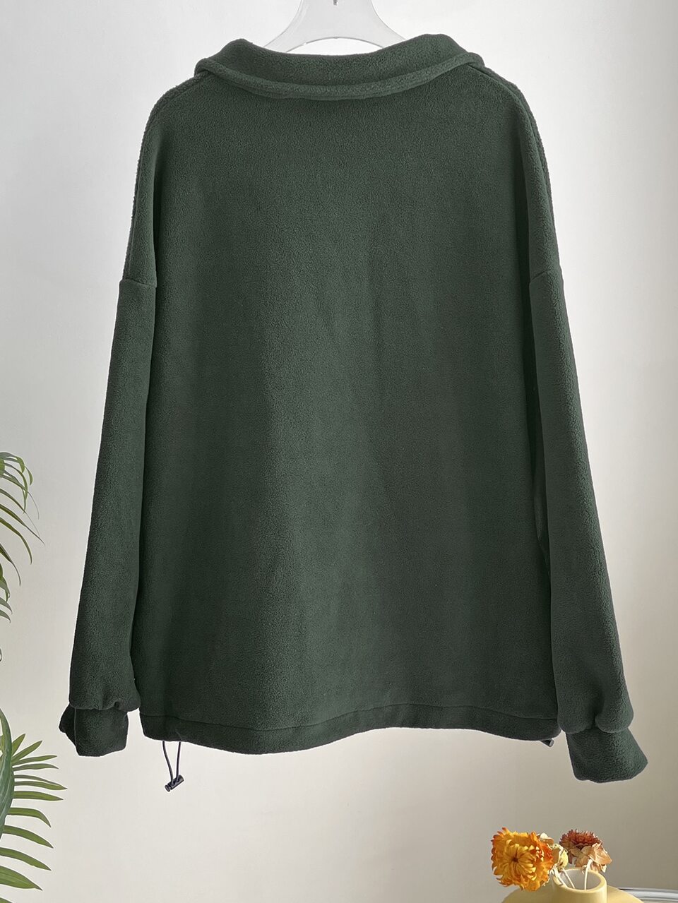 Patched Detail Drawstring Hem Drop Shoulder Fleece Pullover,Fall Women Clothes Sweatshirt