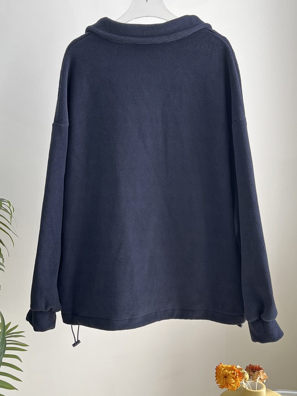 Patched Detail Drawstring Hem Drop Shoulder Fleece Pullover,Long Sleeve Tops,Fall Women Clothes Sweatshirt