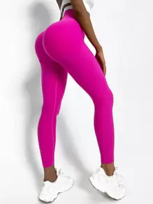 Yoga Basic Quần tất thể thao Liền mạch Căng cao Scrunch Butt Kiểm soát bụng Quần bó huấn luyện - Màu Hồng Tươi - Xem 1